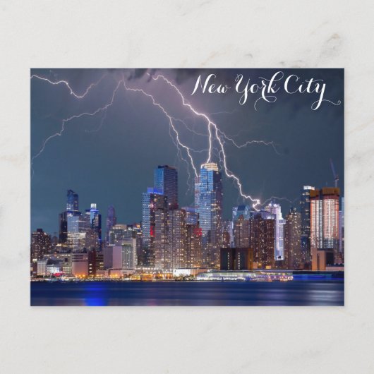 New York City Skyline Night Storm Foto Briefkaart (Voorkant)