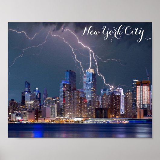 New York City Skyline Night Storm Foto Poster (Voorkant)