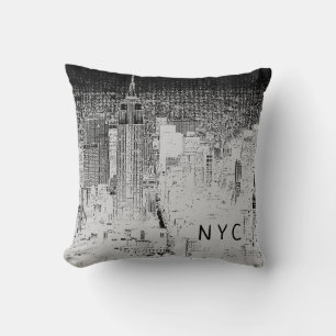 New York City Skyline NYC Grijs en zwart Kussen