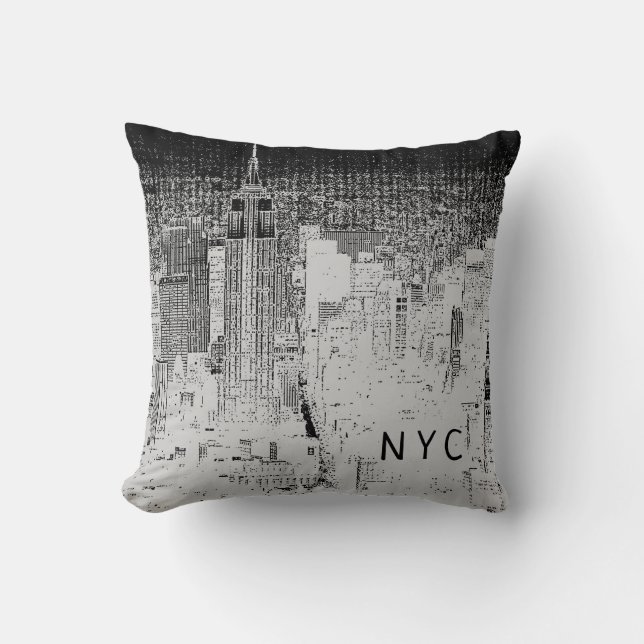 New York City Skyline | NYC | Grijs en zwart Kussen (Voorkant)