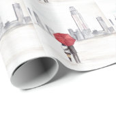 New York City skyline red umbrella love koppel Cadeaupapier (Rol Hoek)