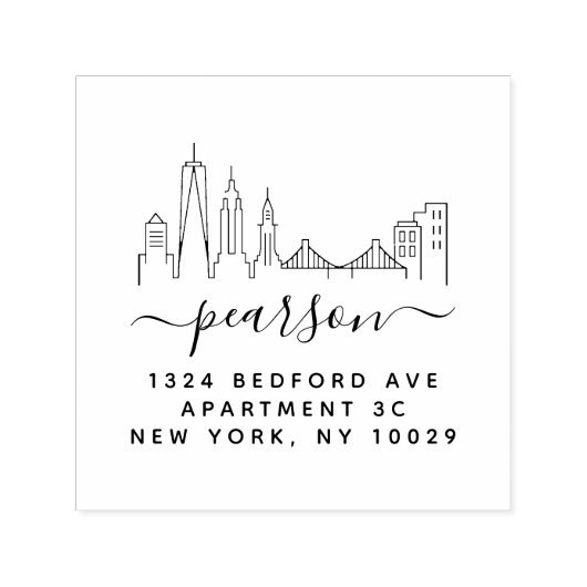 New York City Skyline retour adres stempel (Design)