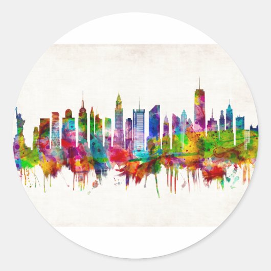 New York City Skyline Ronde Sticker (Voorkant)