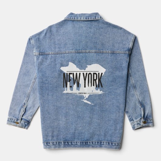 New York City Skyline Silhouette Outline Denim Jacket (Achterkant)