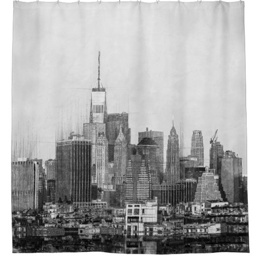 New York City Skyline Sketch Douchegordijn (Voorkant)