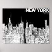 New York City Skyline Sketch Zwart Wit Mate Poster (Voorkant)