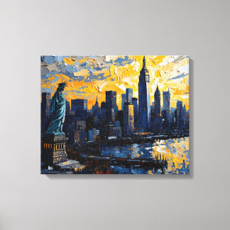New York City Skyline Sunset Canvas Muurkunst