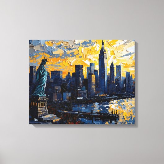 New York City Skyline Sunset Canvas Muurkunst (Voorkant)