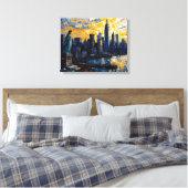 New York City Skyline Sunset Canvas Muurkunst (Insitu (Slaapkamer))