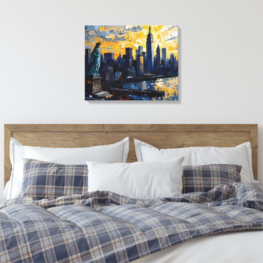 New York City Skyline Sunset Canvas Muurkunst (Insitu (Slaapkamer))