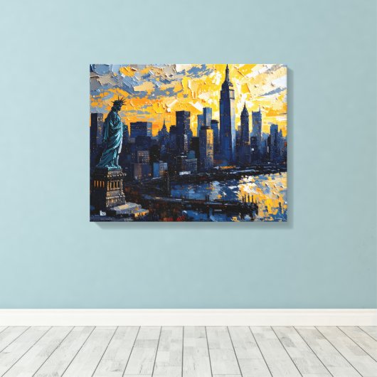 New York City Skyline Sunset Canvas Muurkunst (Insitu (Houten vloer))