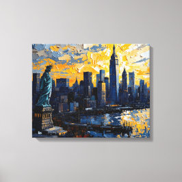 New York City Skyline Sunset Canvas Muurkunst Afdruk