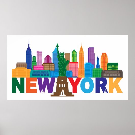 New York City Skyline Typografie Poster (Voorkant)