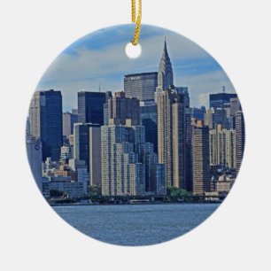 New York City Skyline van de East River A1 Keramisch Ornament