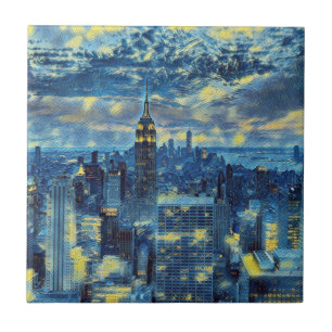 New York City Skyline Van Gogh Sterrennacht Art Tegeltje