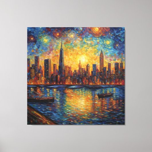 New York City Skyline van Gogh stijl Canvas Afdruk (Voorkant)