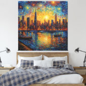 New York City Skyline van Gogh stijl Canvas Afdruk (Insitu (Slaapkamer))