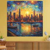 New York City Skyline van Gogh stijl Canvas Afdruk (Insitu (Woonkamer))