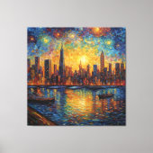 New York City Skyline van Gogh stijl Canvas Afdruk (Voorkant)