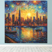 New York City Skyline van Gogh stijl Canvas Afdruk (Insitu (Houten vloer))
