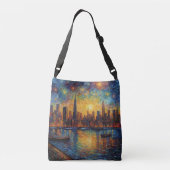 New York City Skyline van Gogh stijl Crossbody Tas (Achterkant)