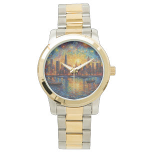 New York City Skyline van Gogh stijl Horloge