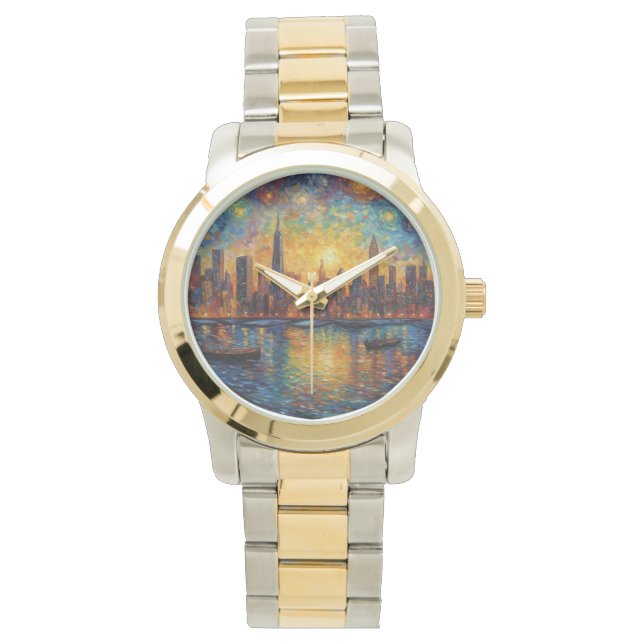 New York City Skyline van Gogh stijl Horloge (Voorkant)