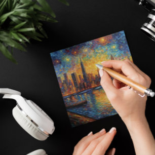 New York City Skyline van Gogh stijl Notitiekaartje