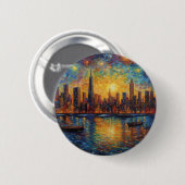 New York City Skyline van Gogh stijl Ronde Button 5,7 Cm (Voorkant /achterkant)