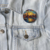 New York City Skyline van Gogh stijl Ronde Button 5,7 Cm (In situ)