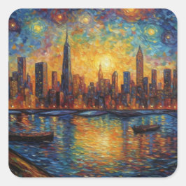 New York City Skyline van Gogh stijl Vierkante Sticker