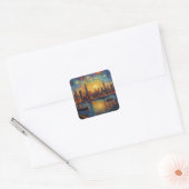 New York City Skyline van Gogh stijl Vierkante Sticker (Envelop)