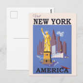  New York City Skyline Vrijheidsbeeld Briefkaart (Voorkant / Achterkant)