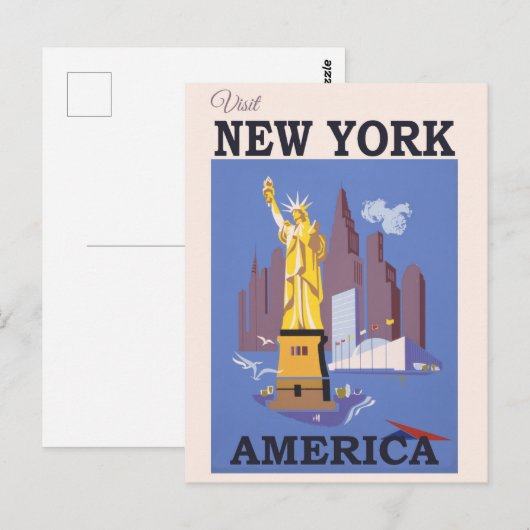  New York City Skyline Vrijheidsbeeld Briefkaart (Voorkant / Achterkant)