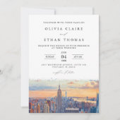 New York City Skyline Waterverf bruiloft Kaart (Voorkant)