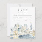 New York City Skyline Waterverf bruiloft RSVP Kaar (Voorkant)