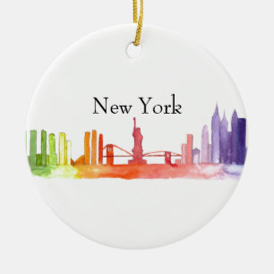 NEW YORK CITY skyline Waterverf illustratie Keramisch Ornament