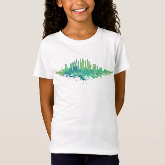 New York City Skyline Waterverf in blauw en groen T-shirt (Voorkant)