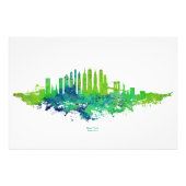 New York City Skyline Waterverf in blauw en limoen Foto Afdruk (Voorkant)