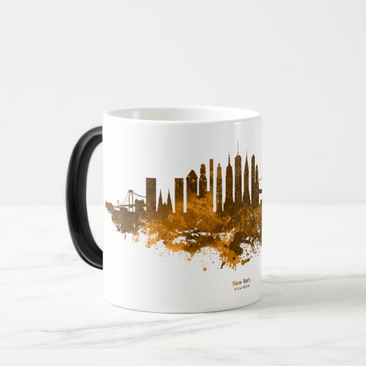 New York City Skyline Waterverf in oranje Magische Mok (Voorkant links)