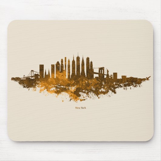 New York City Skyline Waterverf in oranje Muismat (Voorkant)
