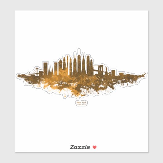 New York City Skyline Waterverf in oranje Sticker (Vel)