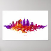 New York City Skyline Waterverf over White Poster (Voorkant)