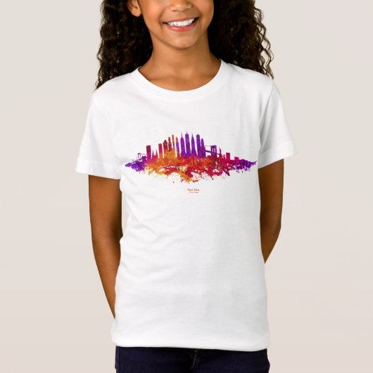 New York City Skyline Waterverf over White T-shirt (Voorkant)