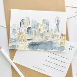 New York City Skyline Waterverf Travel Briefkaart<br><div class="desc">Een prachtig geschilderd waterverf briefkaart met de skyline van New York achter de Brooklyn Bridge.</div>