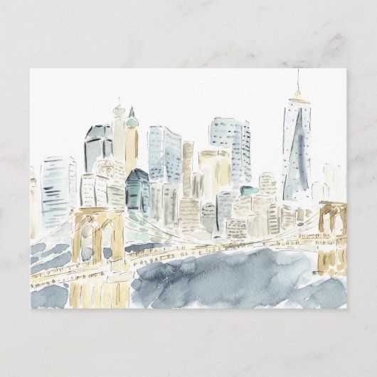 New York City Skyline Waterverf Travel Briefkaart (Voorkant)