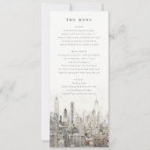 New York City Skyline Waterverf Wedding Menu Kaart (Voorkant)