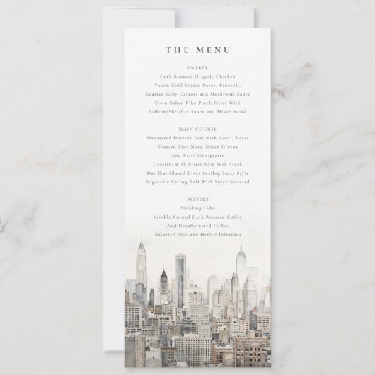 New York City Skyline Waterverf Wedding Menu Kaart (Voorkant)