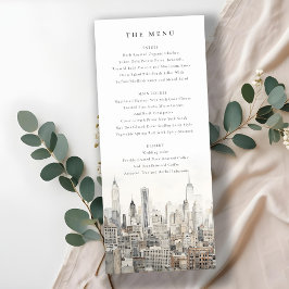 New York City Skyline Waterverf Wedding Menu Kaart