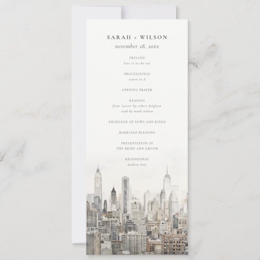 New York City Skyline Waterverf Wedding Programma (Voorkant)